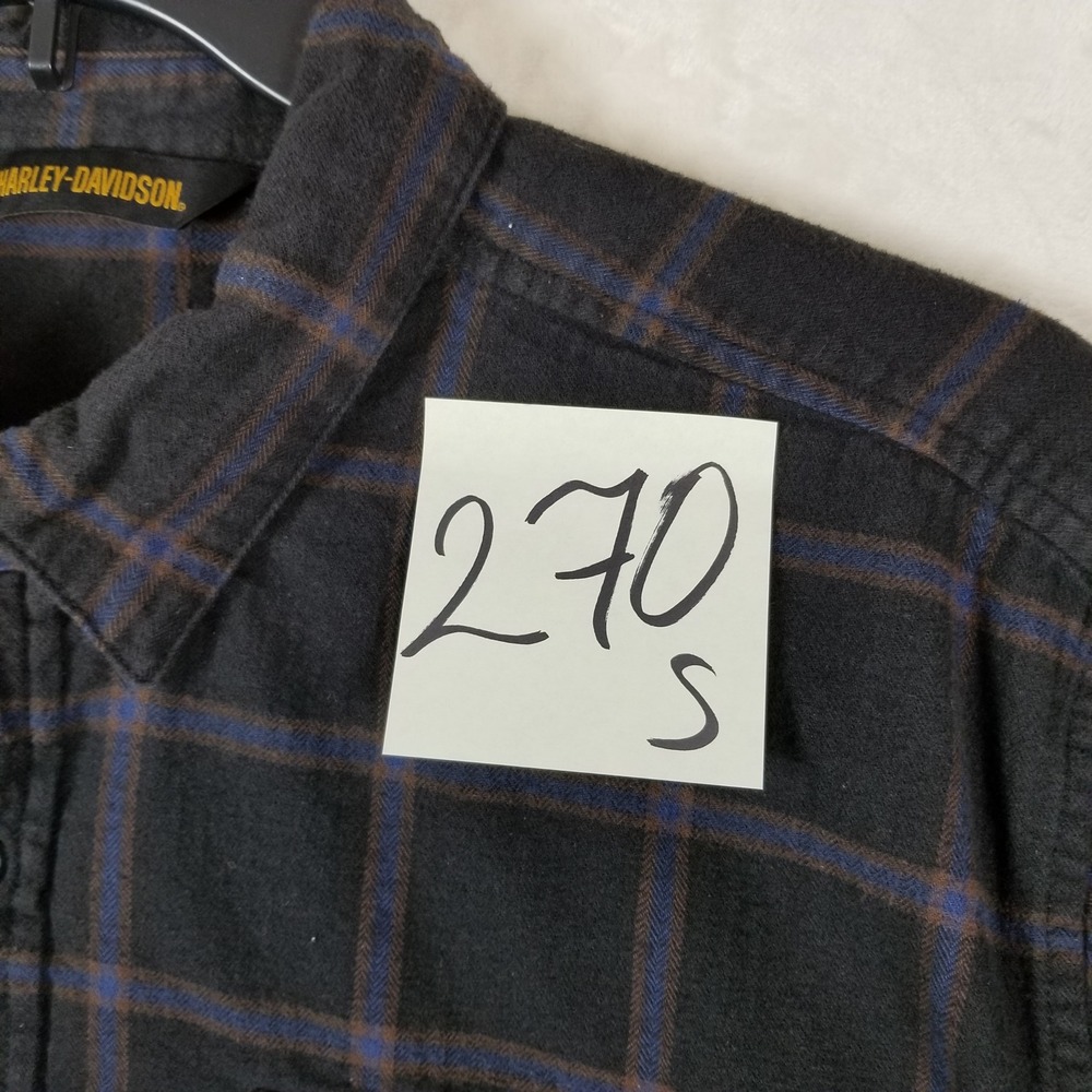 Harley-Davidson Mens 2XL Black Blue Plaid Flannel Button Down Shirt Graphic Back - Picture 8 of 8